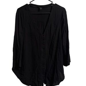 Torrid Black V-Neck Buttoned Black Blouse Size 1